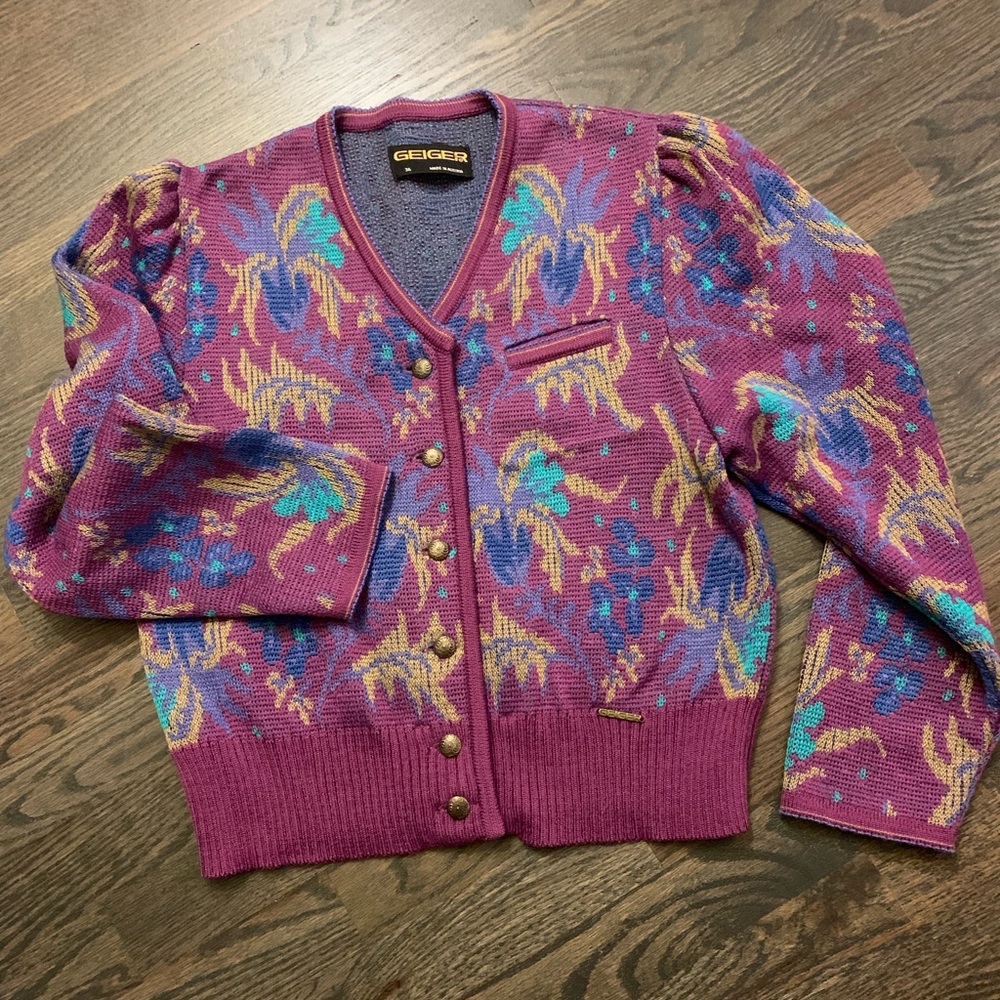 Vintage Purple Floral Button Cardigan